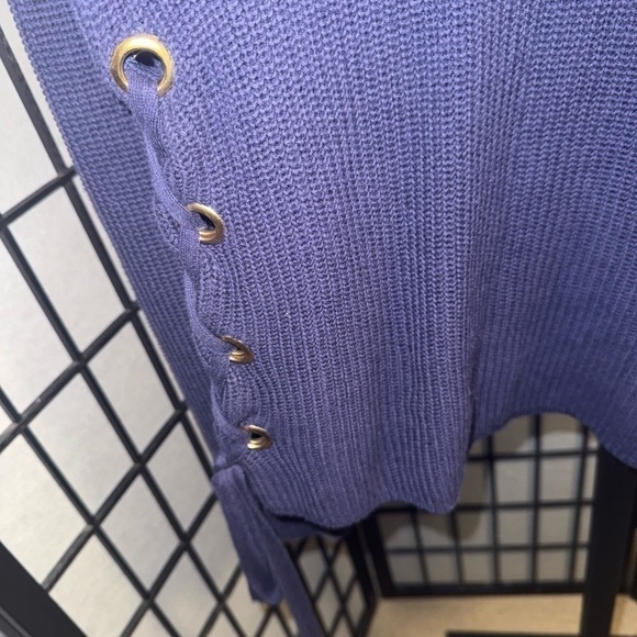 Michael By Michael Kors Purple Tunic Sweater with Side Ties Gold Embellishments - Picture 6 of 6